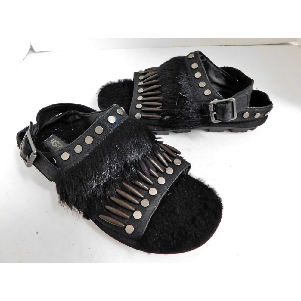 UGG BLACK BIKER CHIC STUDDED SHEEPSKIN SLINGBACK SANDALS, WOMEN US 8/ EUR 39